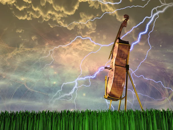 Cello in dream like landscape — Stock Photo, Image