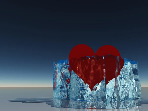 Herz im schmelzenden Eis — Stockfoto