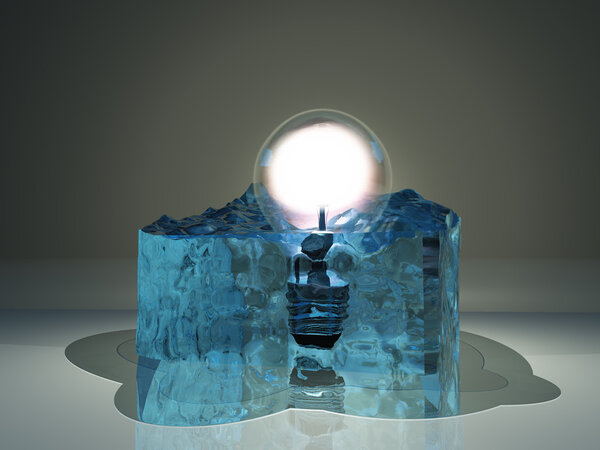 Light bulb frozen in ice