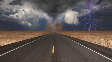 Kasırga huni ıssız yol peyzaj