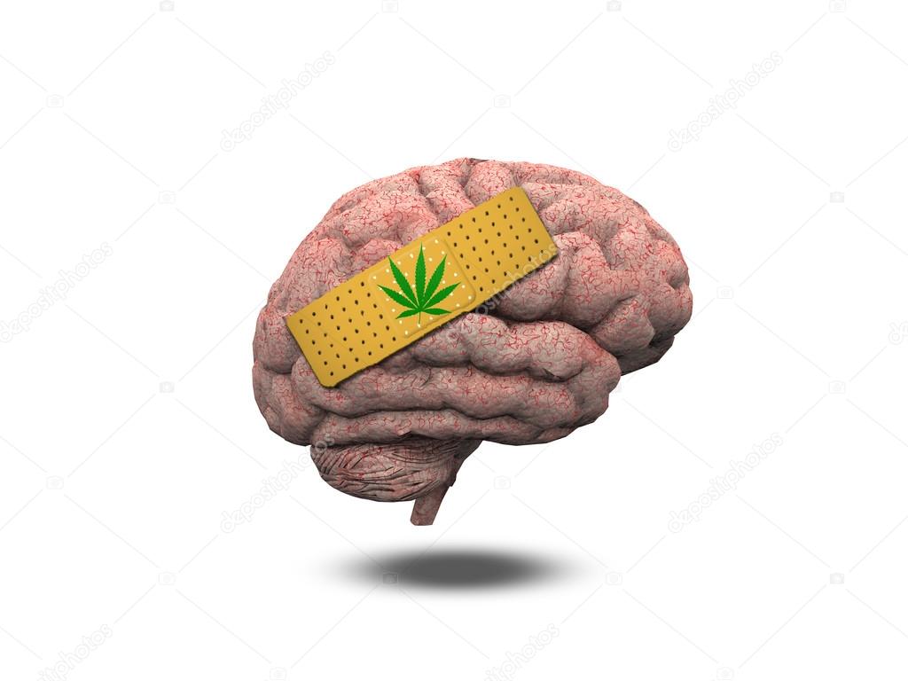 Wounded Brain with Marijuana Leaf