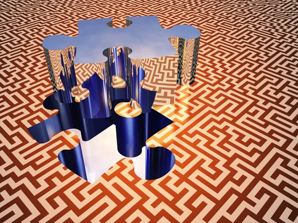 Puzzleteil auf Labyrinth-Oberfläche — Stockfoto