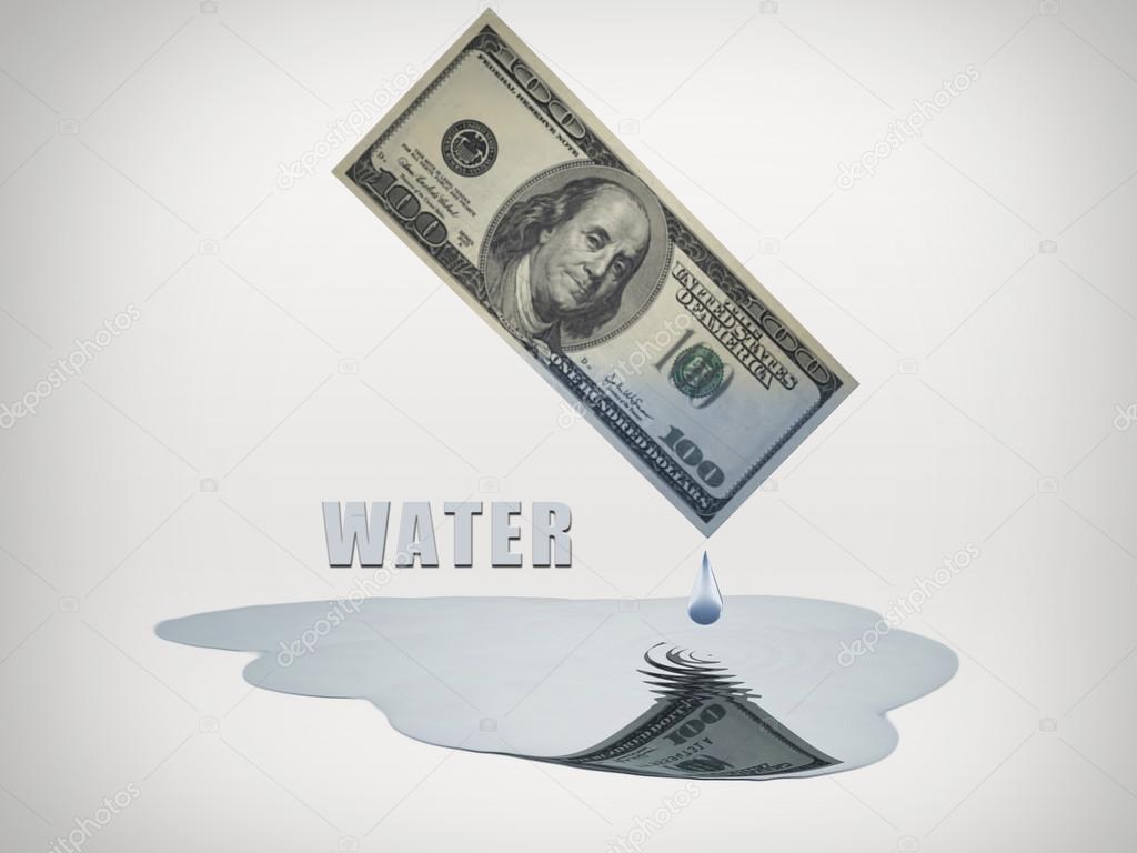 100 Dollar bill drips fresh water