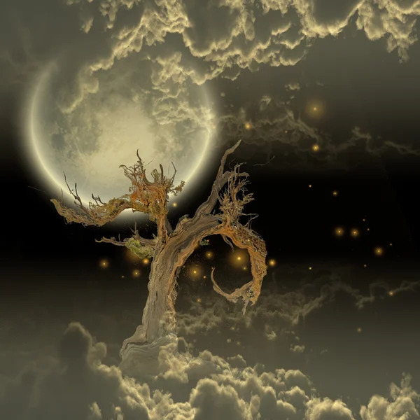 Tree moon and stars — Stock Photo, Image