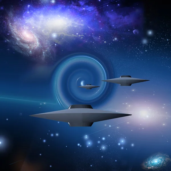 Vesmírné lodě jezdí přes červí díru — Stock fotografie