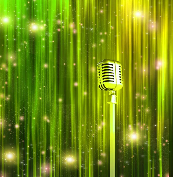 Microfone clássico com cortinas coloridas — Fotografia de Stock