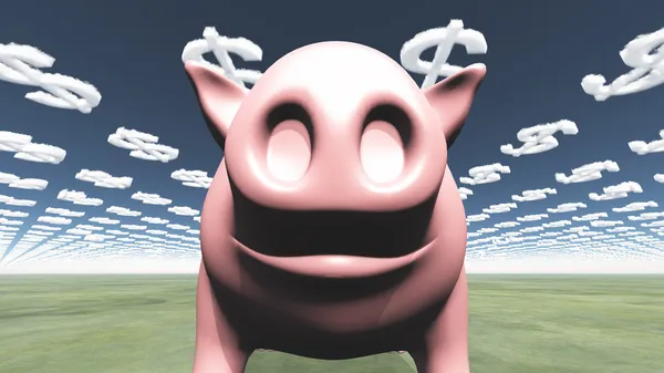 Cochon et symbole dollar nuages — Photo