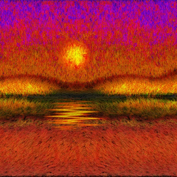 Pintado abstração por do sol ou nascer do sol — Fotografia de Stock