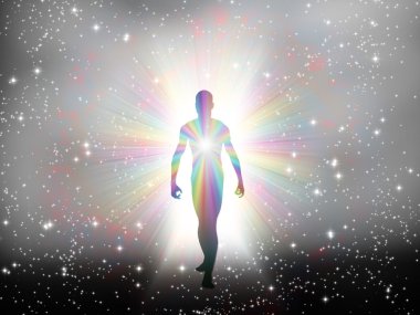 Man in rainbow light and stars clipart