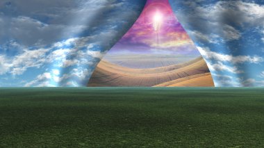 Sky pulled apart like curtain to reveal the christ