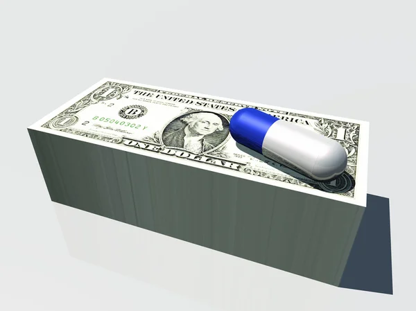 Stack of currency with capsule — Stock Photo, Image