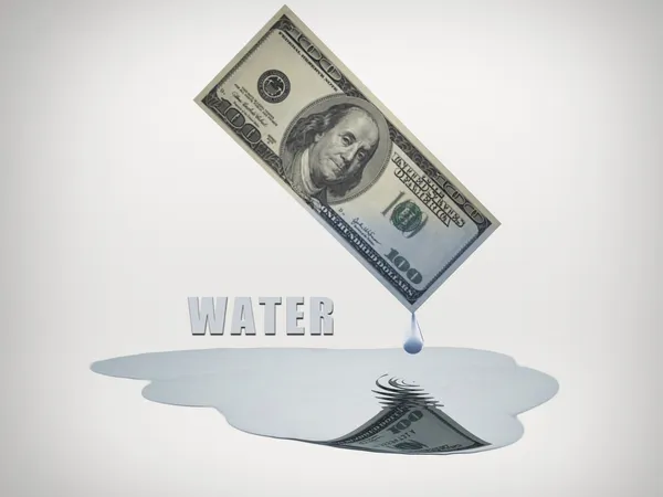 100 Dollar bill drips fresh water — Stock Photo, Image