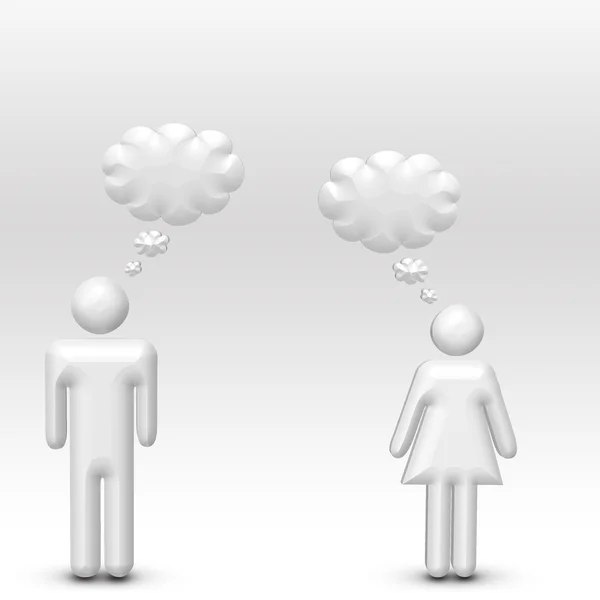 Masculino e feminino com bolhas de pensamento — Fotografia de Stock