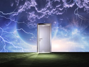 Doorway before cosmic sky clipart