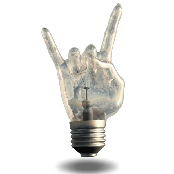 Rock n roll horns gesture lightbulb — Stock Photo, Image