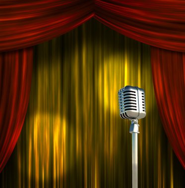 Classic Microphone with Colorful Curtains clipart