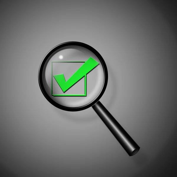 Check Mark under magnify glass — Stock Photo, Image