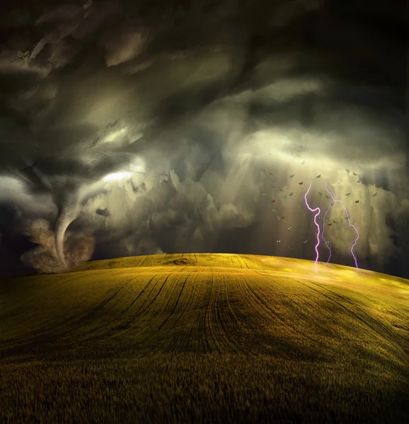 Tornado i stormigt landskap — Stockfoto