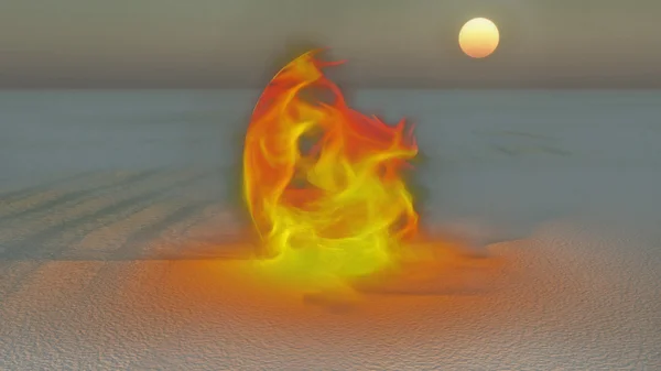 Vuur branden in woestijnzand — Stockfoto