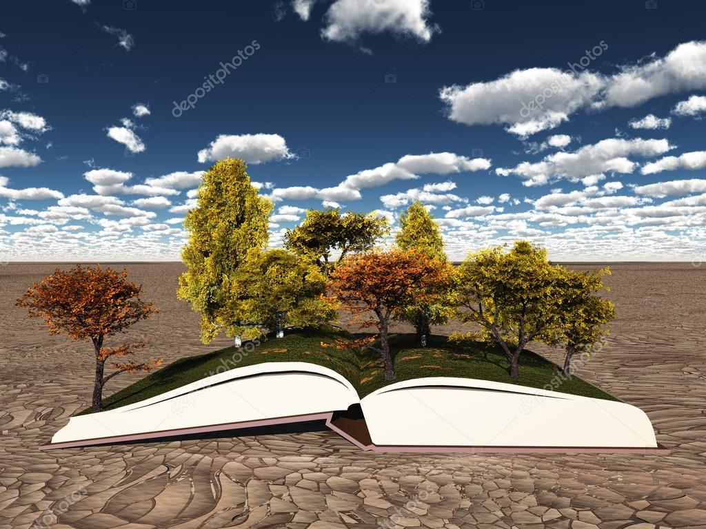Autumn trees on book