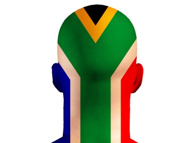 Mans bald head covered with South Africas flag clipart