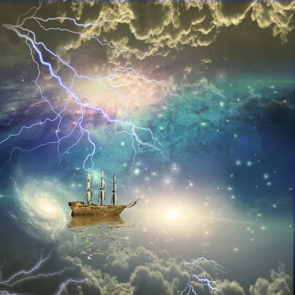 Segelschiff segelt durch die Sterne — Stockfoto