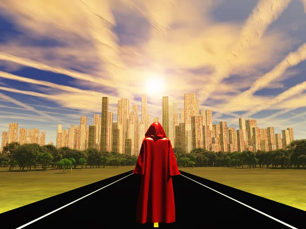 The Wanderer Approaches the City — Stock Photo, Image