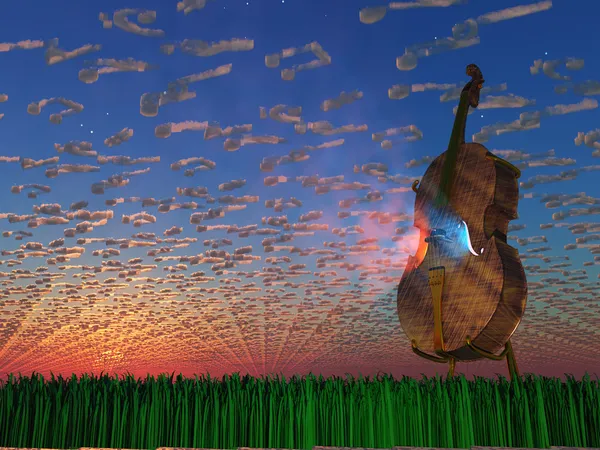 Violoncello vyzařuje světlo s mraky jako hudební notace — Stock fotografie