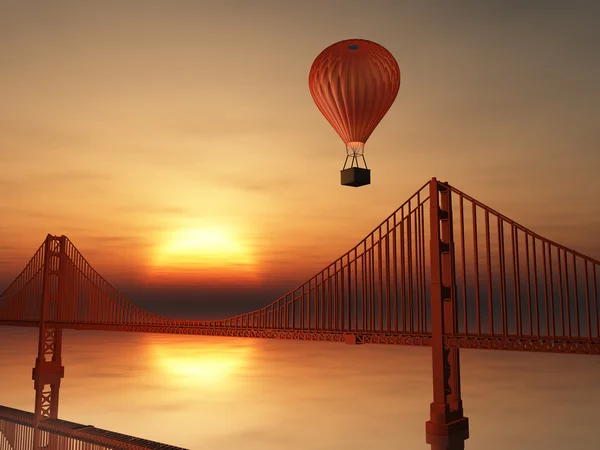Αερόστατο ζεστού αέρα και τη χρυσή γέφυρα πυλών — Φωτογραφία Αρχείου