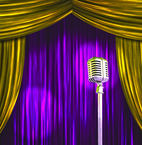 Классический микрофон с красочными шторами