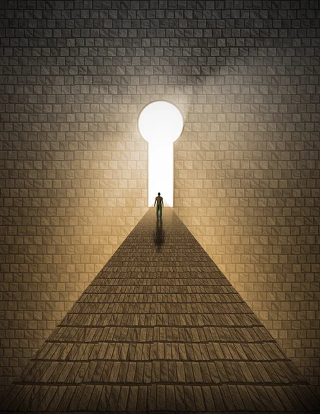 Man before keyhole of light — Stock Photo, Image