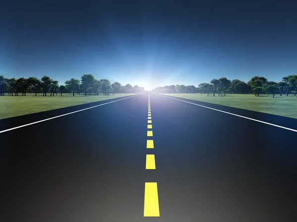 Droga w zielony krajobraz kierunku światła — Zdjęcie stockowe