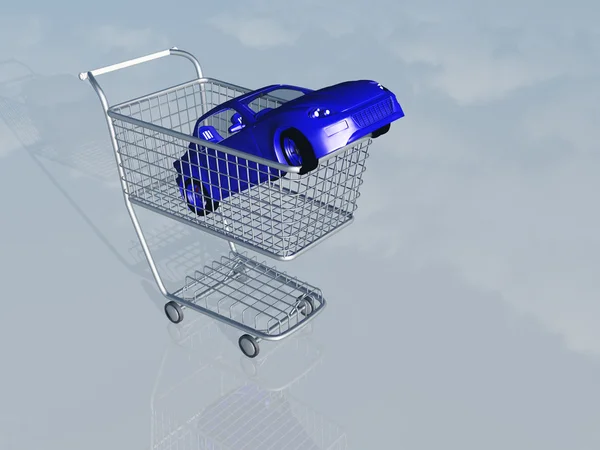 Coche en un carrito de compras — Foto de Stock