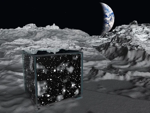 Boîte sur la surface lunaire contient de l'espace — Photo