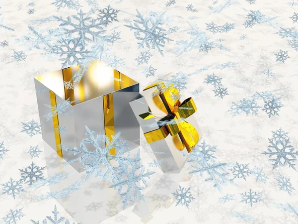Open silver gift box with snowflake — Stock Photo, Image