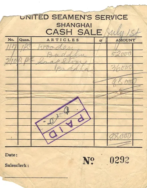 United Seamans Service Shanghai Cash Sale Receipt Circa 1950\'s