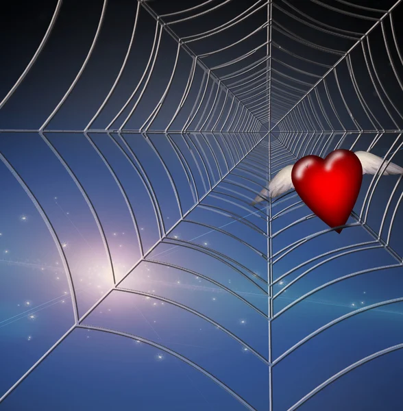 Hearts Caught in Web — Stock Photo, Image