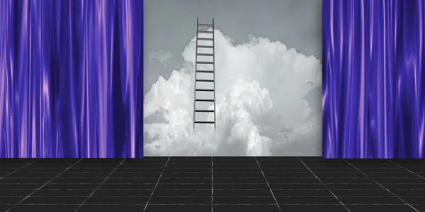Bulutların içinde merdiveni ile sahne — Stok fotoğraf