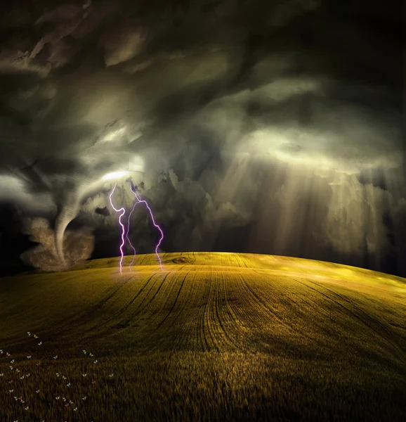 Tornado in stormy landscape — Stock Photo, Image