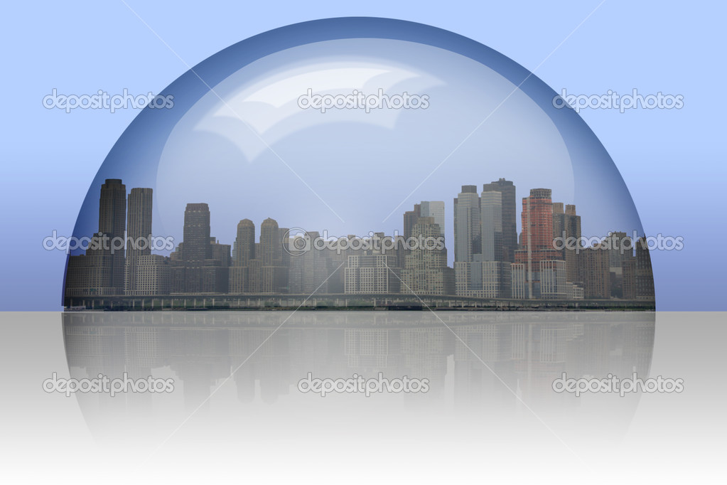 City Enclosed in glass sphere