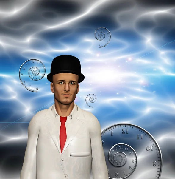 Man in white suit and time spirals — Stock Photo, Image