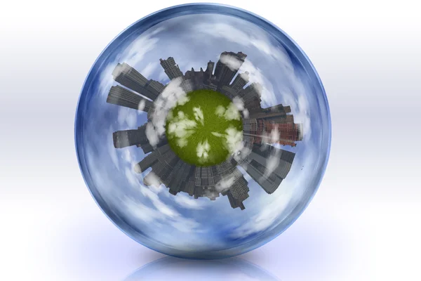 Sphere enclosed green city planet Stock Picture