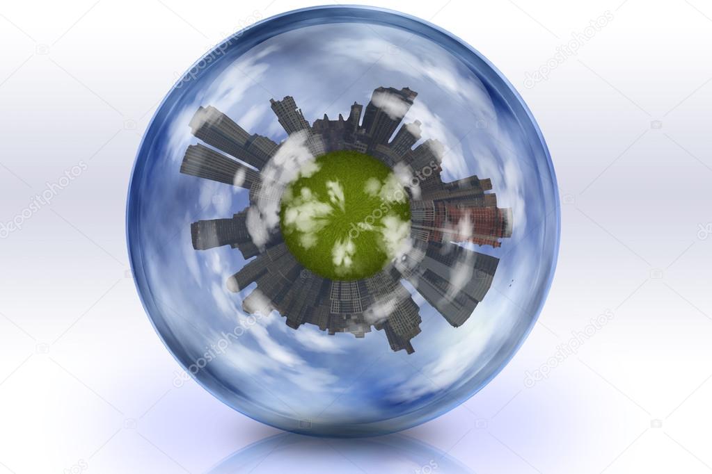 Sphere enclosed green city planet