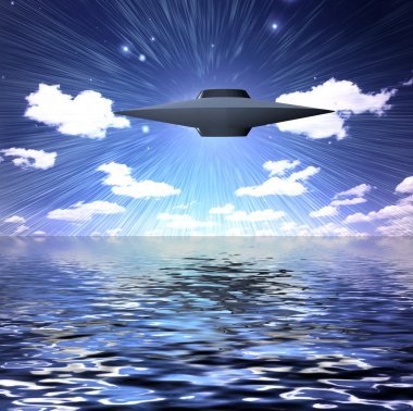 su üzerinde yüzen UFO