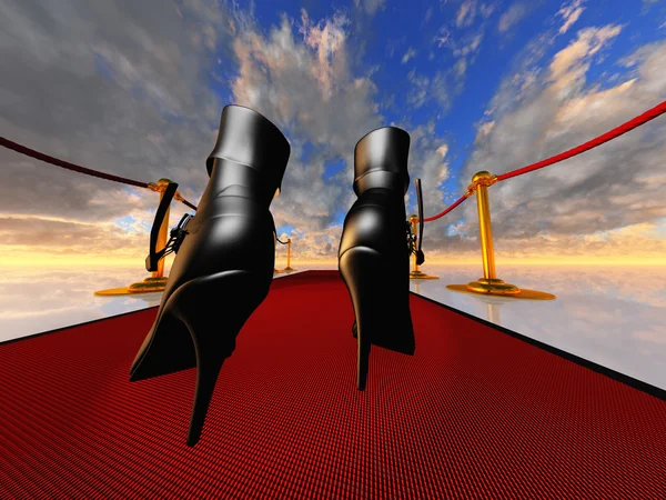 Black stilettos on red carpet — Stock Photo, Image