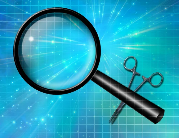 Magnify glass and forcepts — Stock Photo, Image