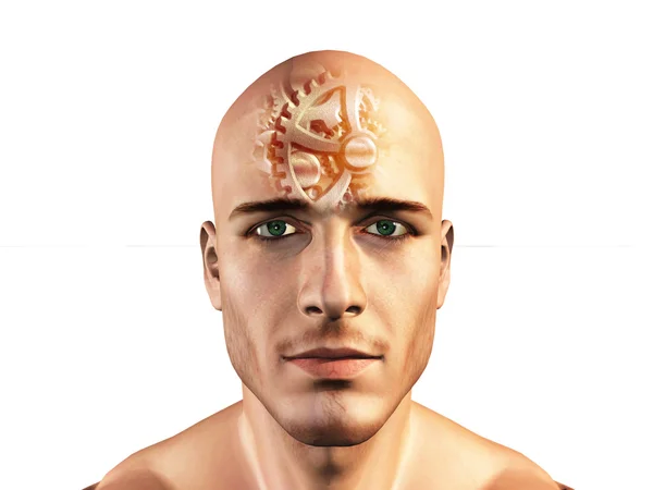 Gears shown in mans head — Stock Photo, Image