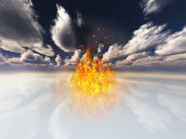 Flame contained in surreal white landscape clipart