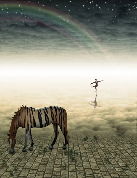 神秘的な風景で非現実的な馬 — ストック写真