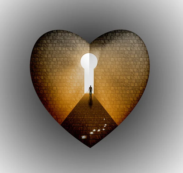 Man enter key heart — Stock Photo, Image